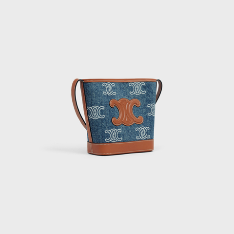 MINI BUCKET CUIR TRIOMPHE IN DENIM WITH TRIOMPHE ALL-OVER EMBROIDERY AND CALFSKIN - Image 2
